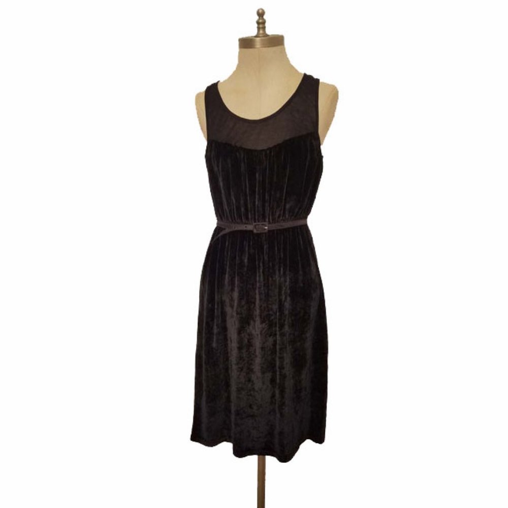 NWOT Mr Abbott Black Silk Velvet Belted Holiday Dress S